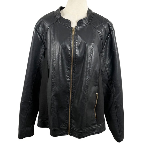Avenue Jackets & Blazers - Avenue Womens 26/28 Faux Leather Moto Jacket Black Quilted Zip Biker Core Chic